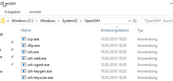 Windows 10 1803 OpenSSH Client standardmäßig installiert